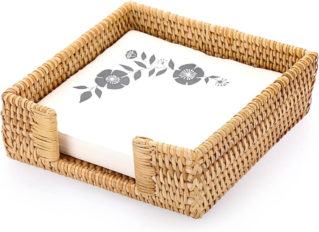 Sumnacon Napkin Holder,Wicker Napkin Holder Table,Rattan Napkin Basket,Square Napkin Tray,Flat Napkin Holders for Kitchen Dinning Table Desk Counter Restaurant Party Bar,Honey Brown (6.5 x 6.5 inch/ Luncheon)