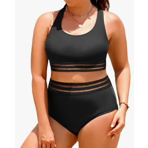 Aqua Eve Plus Size Two Piece High Waisted Bikini Swimsuits Scoop Neck Bikini Set Sporty Bathing Suits,20 W