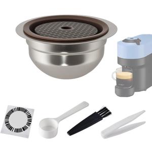 RTXANFYZ Stainless Steel Reusable Coffee Pods for Nespr*sso V-rtuo - Refillable Capsules Compatible with V-rtuoline GCA1 and ENV135 NEXT POP Series With 4 Barcode Stickers,Silicone Lid (230ML)
