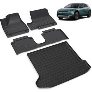 All Weather Car Floor Mats & Cargo Liner Set Fit for Hyundai Ioniq 5 Movable Console 2022-2024 (Limited Models) Floor Liners Trunk Liner Ioniq 5 Limited Cargo Mat Accessories Black