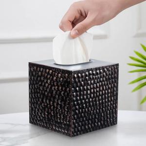 Tissue Box Cover Holder Square - Black Cube Tissues Boxes Covers Bathroom Accessories - Decorative Bronze Facial Paper Holders Modern Home Decor - Vintage Matte Wood Metal Tissue Dispenser for Office