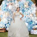Dusty Blue Balloon Arch Kit, Double Stuffed Light Blue Pearl White Balloon Arch Garland Kit with Bow Print Balloons for Wedding Birthday Baby Shower Bachelorette Gender Reveal Bridal Decorations