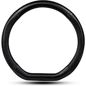 Car Carbon Fiber and Leather D-Shape Steering Wheel Cover, Stylish car Non-Slip Leather car Interior 15 inches Universal Black