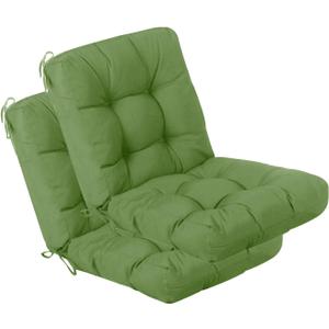 QILLOWAY Outdoor Seat/Back Chair Cushion Tufted Pillow, Spring/Summer Seasonal Replacement Cushions - Set of 2 (Dark Green)