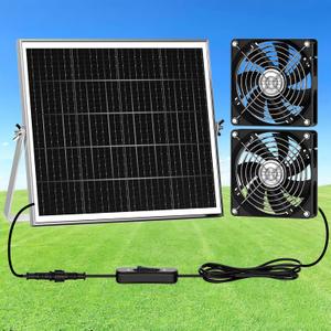 5.5" Solar Chicken Coop Fan 2 Kit, 20W Solar Powered Greenhouse Fan Outdoor Waterproof for Vent Exhaust & Intake, for Outside Shed Doghouse Ventilation Air Circulation Cooling