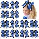 12 PCS 8" Large Glitter Cheer Bows Blue Black Girl Hair Bows Sparkly Cheerleading Softball Team Bow Hair Accessories for cheerleaders football Competition Sports