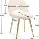 Vanity Chair with Adjustable Backrest, Boucle Upholstery Armless Makeup Stool, Cream White Sherpa Vanity Stool with Gold Metal Legs for Bedroom Living Room Kitchen Dinning Room (Gold and White)