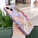 for iPhone 15 Plus Case, Side Flowers Pattern Design Slim Soft Protector Phone Cover for iPhone 15 Plus, Morandi Purple