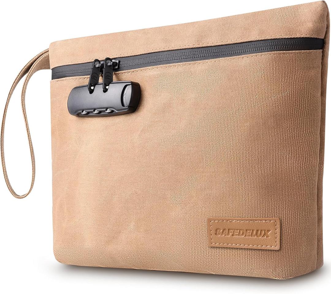 Lock Travel Pouch with Combination Lock & Activated CarbonWaterproof Zipper, Carbon Lined for Home Storage & Gifts (Khaki)