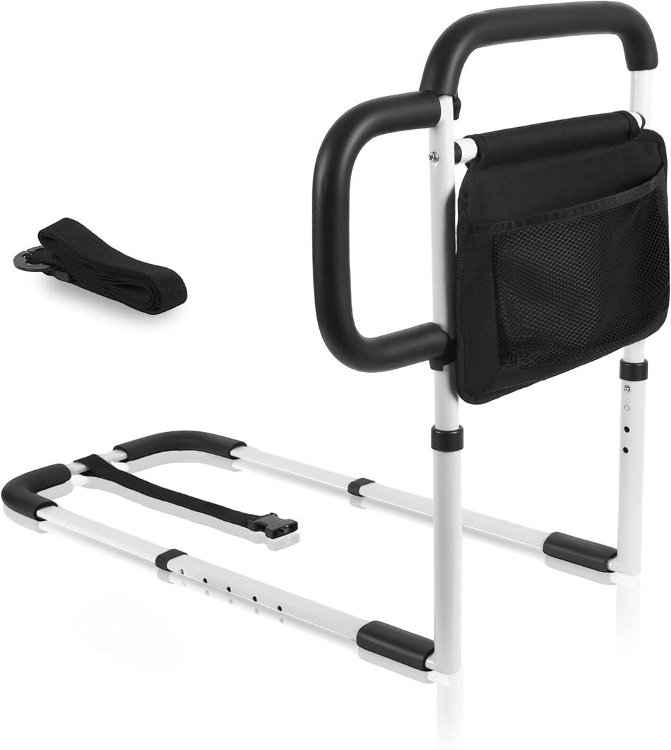 Bed Rails Grab Bar Bed Handrails for Elderly Adults Safety, Bed Cane for Seniors with Foam Handle and Storage Pocket, Adjustable Bedside Assist (13.1"W x 24.5"H)