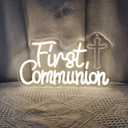 First Communion Neon Signs for Wall Decor, Neon LED Sign Baptism Decorations 1st Communion Decorations Primera Comunion First Holy Communion God Bless for Baptism Party, 13.3" x 7.7"