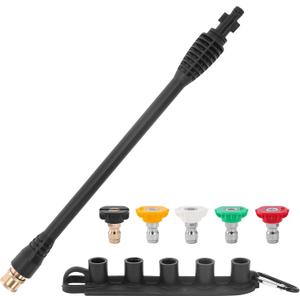 FIXFANS Pressure Washer Wand Replacement, 16 Inch Power Washer Wand with 1/4 Quick Connect, 5 Spray Nozzles, 1 Tips Holder, Compatible with Some Ryobi, Portland, Husky Pressure Washers Black