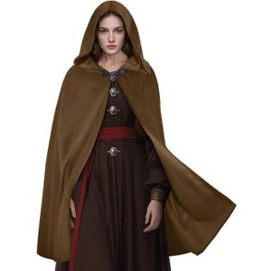 Renaissance Hooded Cloak Medieval Velvet Cape Wizard Witch Cloak Capelet Halloween Cosplay Costume for Women Men (Brown)