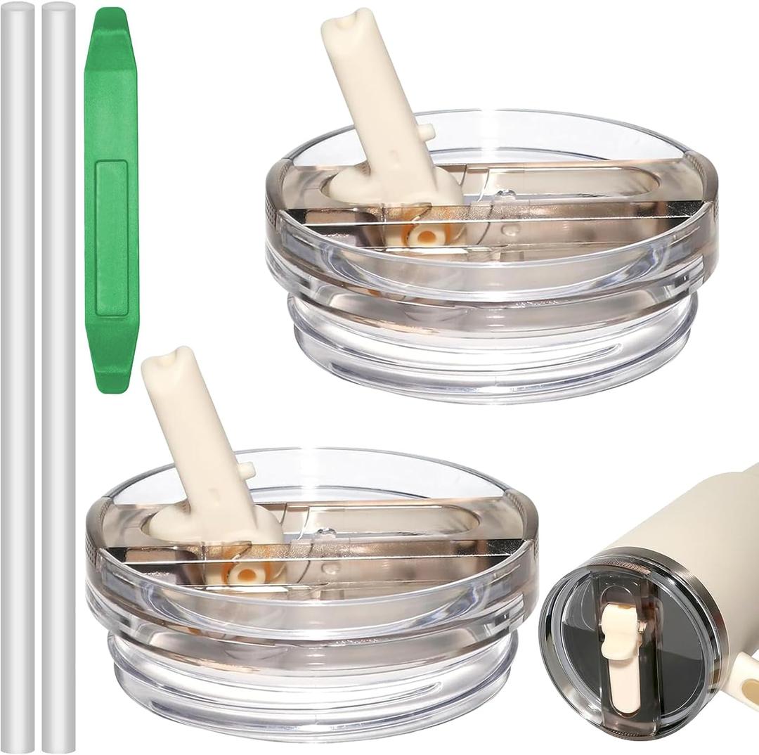 Leak Proof Lid Replacement for Stanley 40 oz, Flip Straw Lid Compatible with Stanley Cup 40oz, Stanley Accessories 40 oz (Beige+Beige)