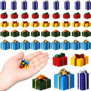 Bucherry 50 Pcs Christmas Miniature Resin Gift Boxes Multicolor Mini Christmas Ornaments Xmas Miniature Figurines Charms for Craft DIY Garden Accessories