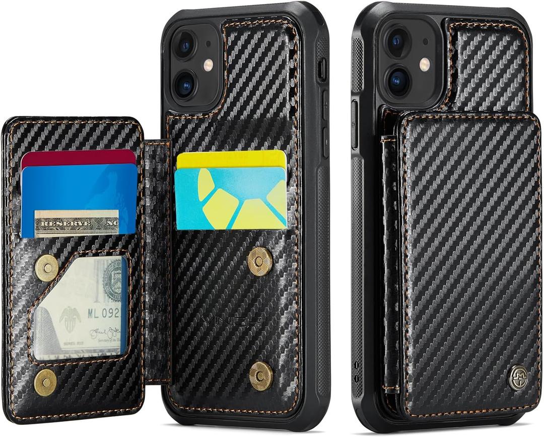 Vinich for iPhone 12/12 Pro Wallet Case with Card Holder, RFID Blocking Credit Slots Kickstand Shockproof Phone Cover Fit for iPhone 12/12 Pro 6.1" Carbon Black