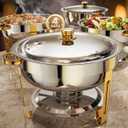 Chafing Dishes for Buffet 4 Pack, 6QT [Worry-Free Assemble] Food Warmers for Parties Buffet [Elegant Gold and Silver Colors] Stainless Steel Round Chafing Dish Buffet Set with Complete Set
