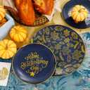 Morejoy 175PCS Thanksgiving Plastic Plates, Blue Gold Thanksgiving Dinnerware Sets Include: 25Dinner Plate, 25 Salad Plate, 25 Silverware Set, 25 Napkins, Fall Plates Disposable for thanksgiving Day