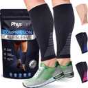 Calf Compression Sleeves for Men and Women - (1 Pair) Footless Compression Socks Support for Varicose Veins, Nursing, Pregnancy, Running - PhysFlex Leg Sleeve Brace for Shin Splints, Pain Relief and Reduces Swelling (Black, Medium)