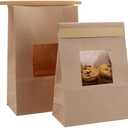 Yopay 100 Pack Kraft Paper Bakery Bags with Window, Tin Tie Tab Lock, 5.9 x 2.8 x 9.2 inch for Cookies, Treats, Coffee Beans