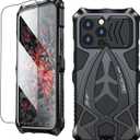 Armor Phone Case for iPhone 15 Pro Military Grade Drop Tested 360 Full Protection Cover Heavy Duty Hybrid Metal Bumper Built-in Silicone Shockproof Dustproof with Screen Protector - Black