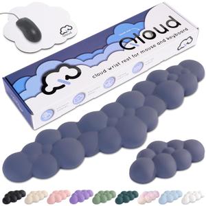 Qloud Cloud Wrist Rest Keyboard Wrist Rest for Computer Keyboard Pad, Cloud Keyboard Wrist Rest, Wrist Pad for Keyboard, Memory Foam, Non Slip Base, Comes with Mouse Pad - Slate Blue