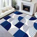 8x10 Blue Area Rug for Living Room Geometric Rug Mid Century Modern Rugs Machine Washable Non-Slip Printed Low-Pile Floor Carpet for Bedroom Dining Room Office