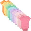 HonestBaby 10-Pack Short Sleeve Bodysuits One-Piece 100% Organic Cotton for Infant Baby Boys, Girls, Unisex (18 Months)