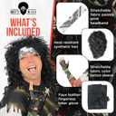 Watt's Wigs 80s Rock Star Costume Men  Black Wig with Headband, Tattoo Sleeve & Glove  80's Rocker Outfit for Men, Rockstar Wig, 1980s Costumes for Adults, Halloween Cosplay