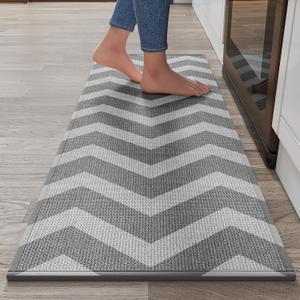 Kitchen Rugs Non Slip Washable Kitchen Mats for Floor, Super Absorbent Oil and Water Linen-Look Woven Runner Rug, Kitchen Sink Mat Standing Mat, Gray 17"x47" (Grey)