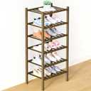 Smiry Bamboo Shoe Rack for Closet, 6 Tier Small Wooden Shoe Organizer, Stackable Wood Shoe Storage Shelf for Entryway, 14 Vertical Slats, 3+3 Stack Heavy-Duty Legs, 17.32"x11.02"x36.61", Walnut