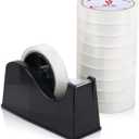 BOMEI PACK Desktop Tape Dispenser (Fits 1" & 3" Core) with Transparent Tape Refills, Clear Tape with Black Tape Holder,Weighted Non Slip Base, for Masking Tape,Heat Resistant Tape