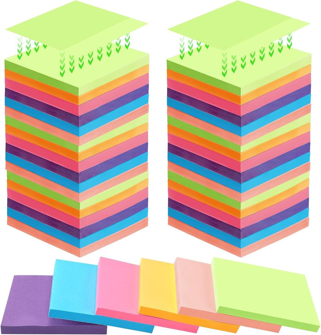 Kajaia 24 Pads Full Adhesive Sticky Notes Colorful Sticky Notes Adhesive Memo Self Stick Pads Easy to Post for Office Home School Meetings Supplies 6 Pastel Colors 80 Sheets/Pad (3x3 Inches)