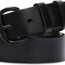 WHIPPY Women Leather Belt for Jeans Pants Dresses Black Ladies Waist Belt with Pin Buckle (L: Fit for Waist Size 36"-42")