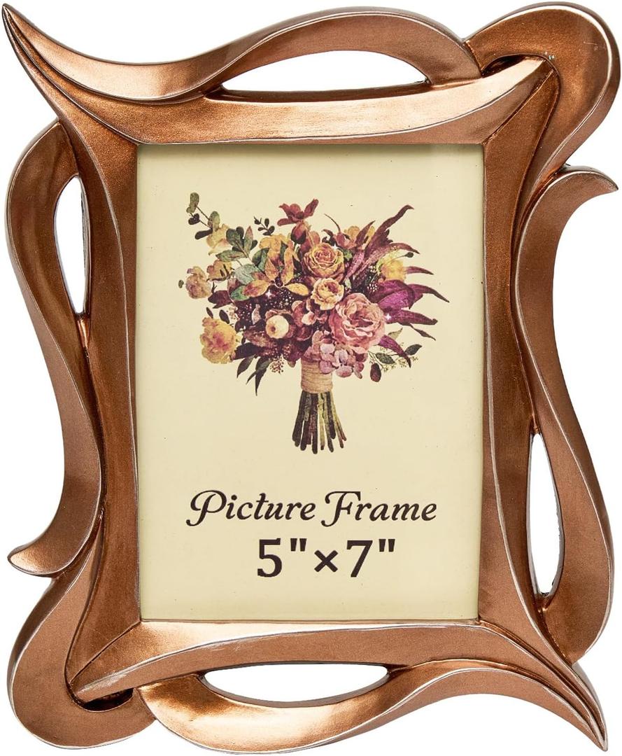 JANDERART Vintage Picture Frame 5x7 Inch, Antique Photo Frames with Glass Front, Ornate Frame for Tabletop & Wall Hanging, Photo Gallery, Bronze