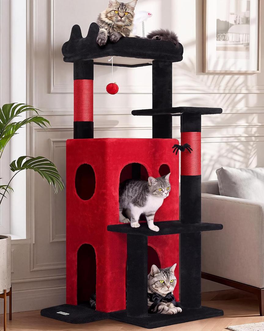Globlazer Gothic Cat Tree Tower for Indoor Cats Large Adult, FC50, Goth
50-inch Adult Cat Tree House with Steps, Scratching Post, 2 Cat Caves, Dangling Toys