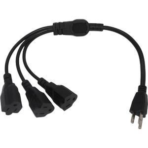 1.6FT 3 Prong 1 to 3 Outlet Power Cord Splitter Cord, Indoor Cable Strip Outlet Saver, Power Extension Cord Cable, SJT 16AWG, UL Approved for Halloween Lights, Christmas Decorations, Computer, Black