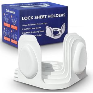 Bed Sheet Holders for Corners: 4 Pack Twist-Cap Clips Keep Sheets Tight Heavy-Duty Grippers Quick Install Fits All Mattresses (White)