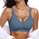 OEAK Womens Wireless Jelly Bras Push Up Bralette Full Coverage No Underwire Bra Comfortable Everyday Seamless Tshirt Bras (Small, Grey Blue)