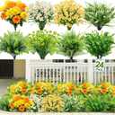 24 Bundles Artificial Flowers for Outdoors & Faux Plants UV Resistant Fake Silk Dahlia Daisy Fern Lavender Boxwood Shrub for Summer Gardens Porch Home Window Box Indoor Outdoor Cemetery Decor, Mixed