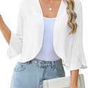 Yekaty Shrugs for Women 3/4 Sleeve Cropped Cardigan Lightweight Summer Sheer Bolero Shrug for Dresses, Medium