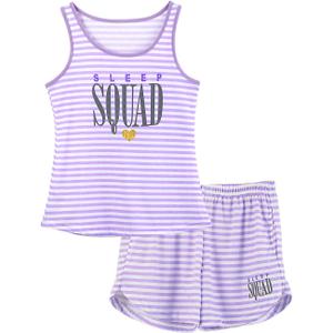 Cozchique Girls Soft Striped Summer Tank Top & Shorts Pajama Set Size 16 (Purple)
