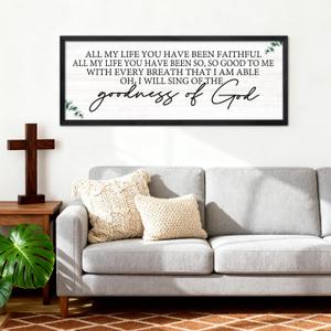 Goodness of God Framed Wall Art, 40''15'' Positive Religious Long Natural Bible Verse for Christian God Jesus Christ Prayer, Vintage Rustic Holy Catholic Scripture Decor Black