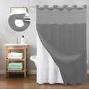 Inhousolu Extra Long No Hook Shower Curtain with Snap in Fabric Liner Set Waffle Weave 230GSM Weighted Hem, Waterproof & Washable Bathroom Curtain Spa Luxury with Mesh Top Window 72" W x 84" L Grey
