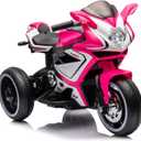 Ride on Motorcycle, Rechargeable Ride on Toys, Tamco Motorcycle for Kids 3 to 4 Years Boys Girls with Foot Pedal Starter, Music/Lights/Lighting Wheels (Pink)