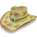 4 x Cowboy Hat Band for Women Men, Beaded Hat Band for Straw Hat Fedora Hand Made Replaceable Hat Band 2, Big Turquoise (Blue)