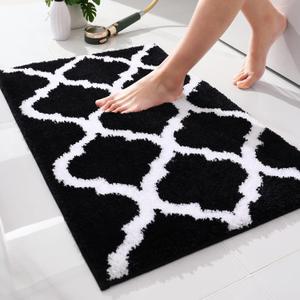 OLANLY Bathroom Rugs 24x16, Soft and Absorbent Microfiber Bath Rugs, Non-Slip Shaggy Shower Carpet, Machine Wash Dry, Bath Mats for Bathroom Floor, Tub and Shower, Black
