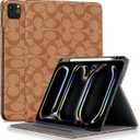 Designer Compatible iPad Pro 11 Inch Case 2024 5th Generation M4 (Model: A2836/A2837/A3006) PU Leather with Pencil Holder Soft TPU Back Case,Auto Sleep/Wake Cover,for Women Girls Aesthetic-brown