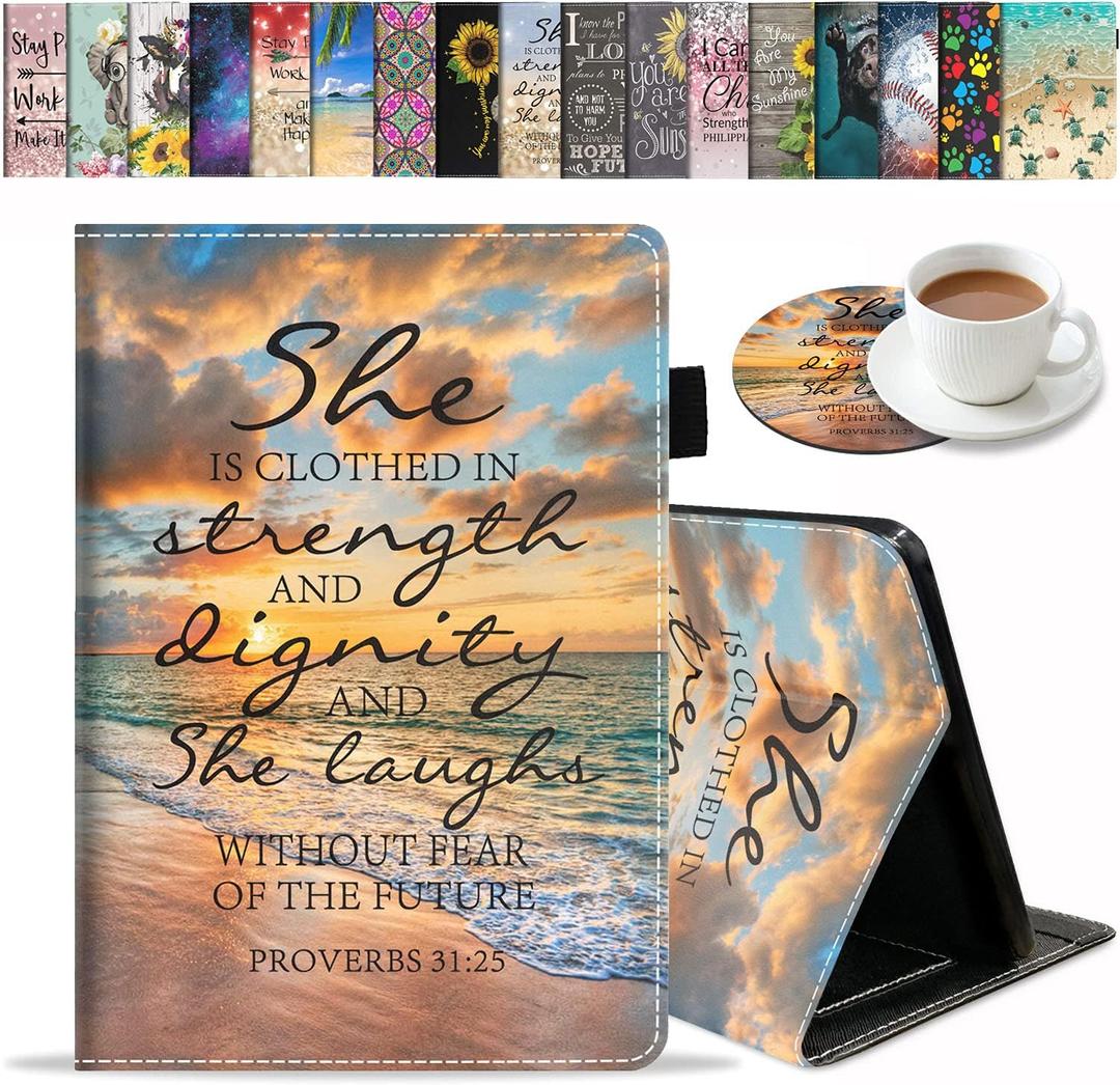 Case for Amazon Fire HD 10 & Fire HD 10 Plus Tablet (11th Generation, 2021 Release) - Premium PU Leather Cover with Auto Sleep Wake, Christian Quotes Bible Verse Proverbs 31:25