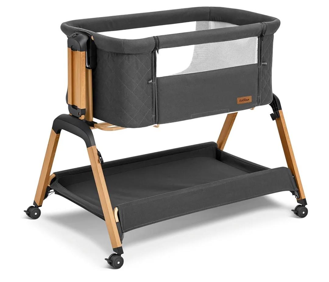 Bassinet Bedside Sleeper, Rocking Bassinets with Comfy Mattress and Wheels for Newborn, 5-Height Adjustable (Black)